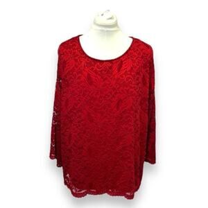 Simply Emma Womens Plus Size Lace Angled Bell Sleeve Top Chili Pepper Red 3X NWT